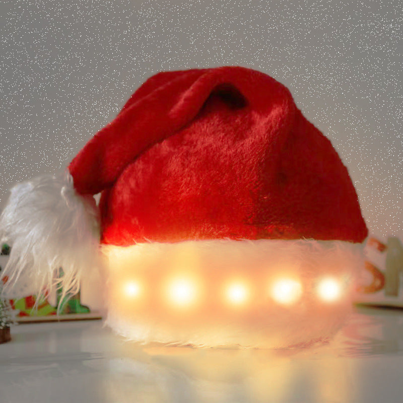 LED Light-Up Plush Christmas Santa Hat — Festive Luminous Holiday Hat for Adults & Children