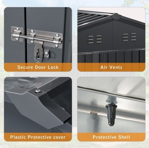 Outdoor Storage Shed 6FT × 8FT — Metal Anti-Corrosion Utility Tool House with Lockable Door