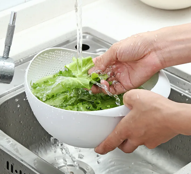 Plastic Fruit & Vegetable Draining Basket — Modern Oversized Colander & Wash Bowl