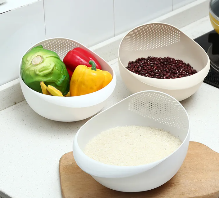 Plastic Fruit & Vegetable Draining Basket — Modern Oversized Colander & Wash Bowl