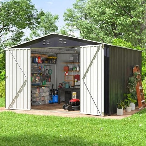 Outdoor Storage Shed 6FT × 8FT — Metal Anti-Corrosion Utility Tool House with Lockable Door