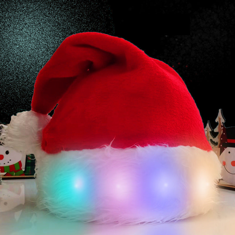 LED Light-Up Plush Christmas Santa Hat — Festive Luminous Holiday Hat for Adults & Children