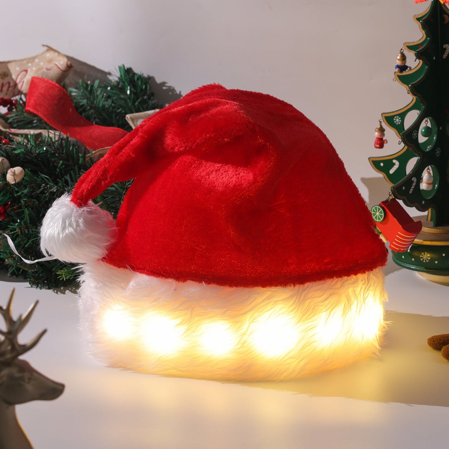 LED Light-Up Plush Christmas Santa Hat — Festive Luminous Holiday Hat for Adults & Children