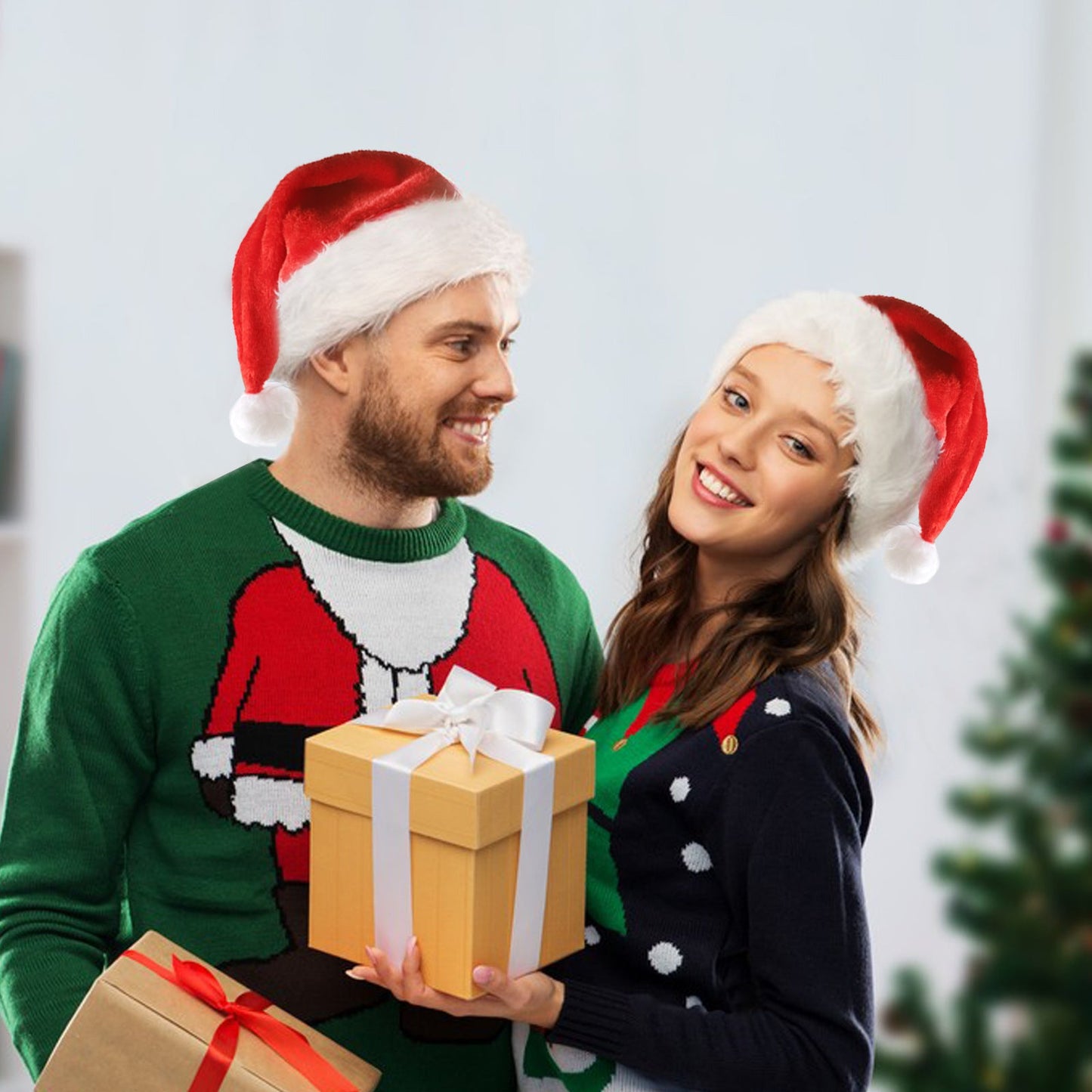 LED Light-Up Plush Christmas Santa Hat — Festive Luminous Holiday Hat for Adults & Children