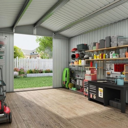 Outdoor Storage Shed 6FT × 8FT — Metal Anti-Corrosion Utility Tool House with Lockable Door